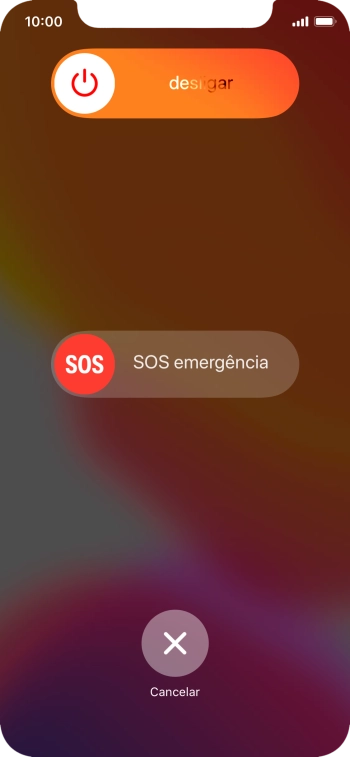 Prima o ícone para desligar e arraste-o para a direita.