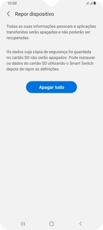 Prima Apagar tudo. Aguarde um momento enquanto o telefone restabelece as definições originais. Siga as indicações no ecrã para configurar o telefone de modo que este fique pronto a ser utilizado.