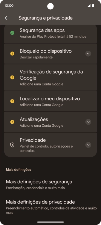 Prima Mais definições de segurança.