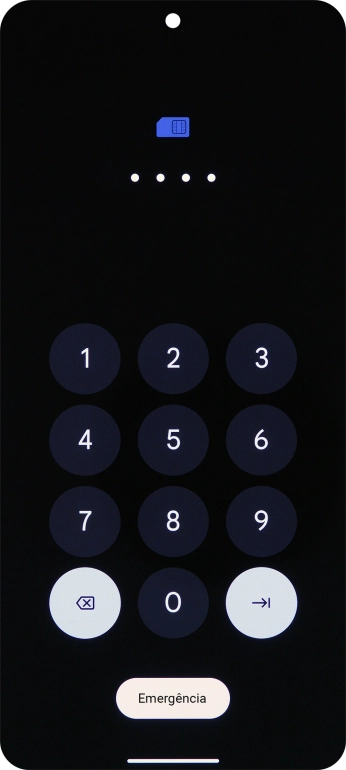 Se o cartão SIM estiver bloqueado, deve introduzir o seu código PIN e premir a seta para a direita.