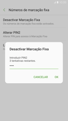 Introduza o código PIN2 e prima OK.