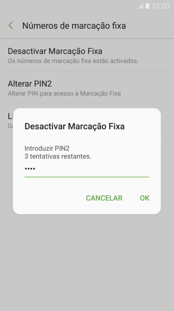 Introduza o código PIN2 e prima OK.