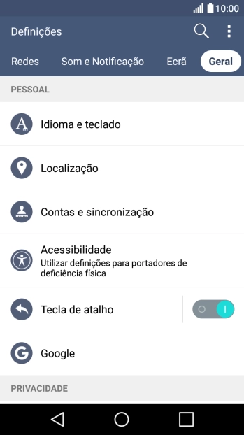 Prima Idioma e teclado.