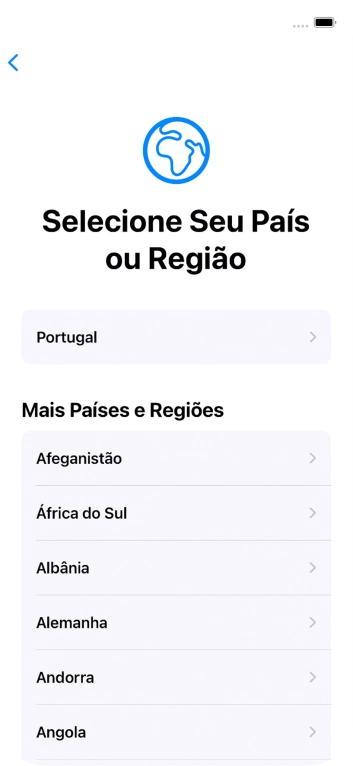 Prima a área ou país pretendido.