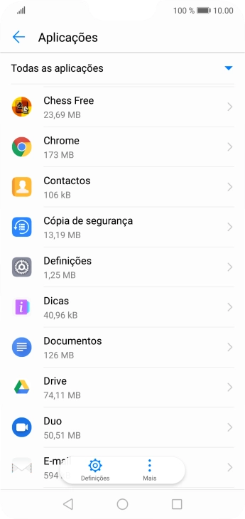 Prima a app pretendida.