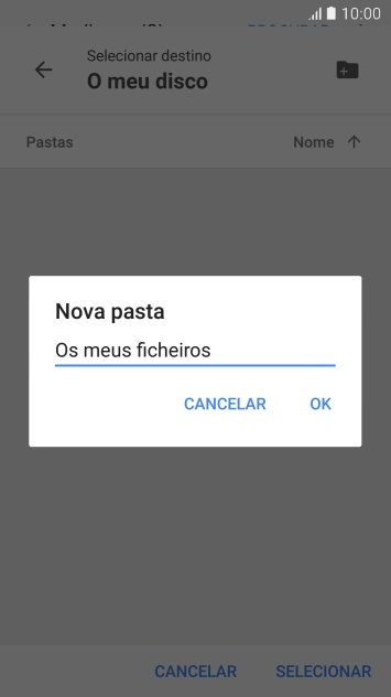 Introduza o nome pretendido para a pasta e prima OK.