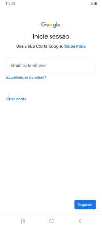Se não tiver uma conta Google, prima Criar conta e siga as indicações no ecrã para criar uma conta.