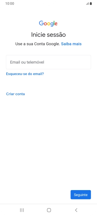 Se não tiver uma conta Google, prima Criar conta e siga as indicações no ecrã para criar uma conta.