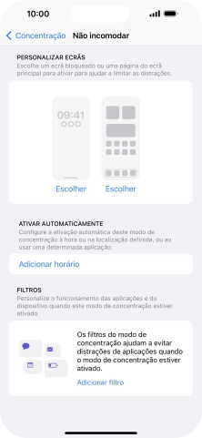 Prima Adicionar horário e siga as indicações no ecrã para escolher as definições para ativação automática da função 