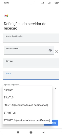 Prima SSL/TLS para ativar a função.