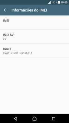 O código IMEI é mostrado no ecrã.