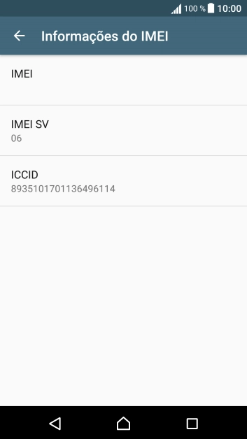 O código IMEI é mostrado no ecrã.