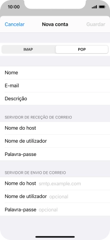 Prima Nome do host e insira smtp.vodafone.pt.
