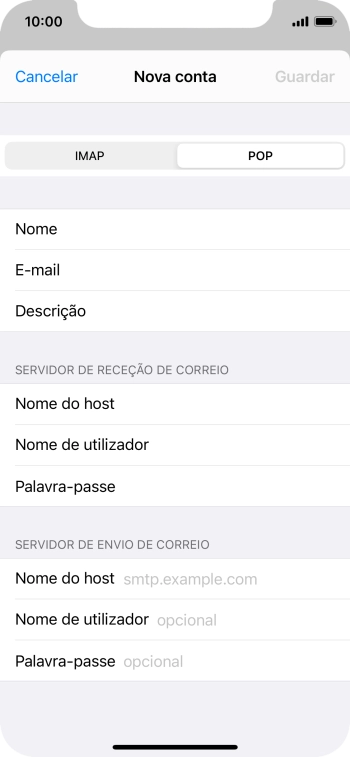 Prima Nome do host e insira smtp.vodafone.pt.