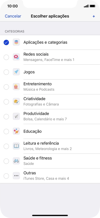 Prima as categorias pretendidas.