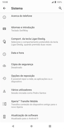 Prima Atualização de software. Se existir uma nova versão de software disponível, será agora indicado no ecrã. Siga as indicações no ecrã para atualizar o software do telefone.