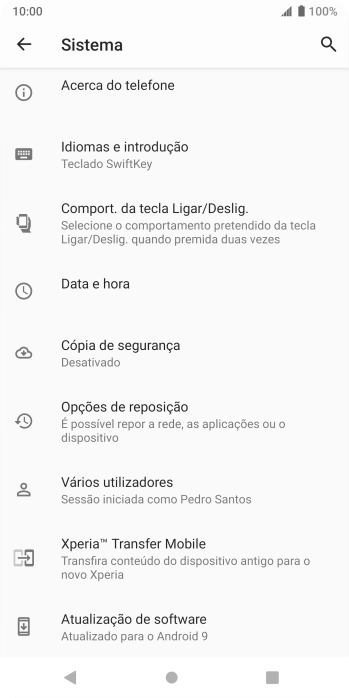 Prima Atualização de software. Se existir uma nova versão de software disponível, será agora indicado no ecrã. Siga as indicações no ecrã para atualizar o software do telefone.