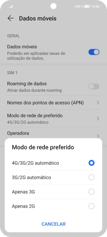Prima o tipo de rede pretendido.