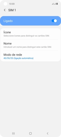 Prima o indicador para ativar ou desativar a utilização do cartão SIM.