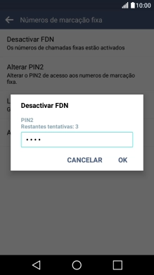 Introduza o código PIN2 e prima OK.