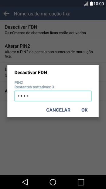 Introduza o código PIN2 e prima OK.