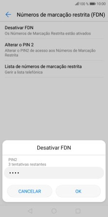 Introduza o código PIN2 e prima OK.