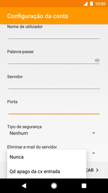 Prima Nunca para manter os e-mails no servidor quando estes são apagados no telefone.