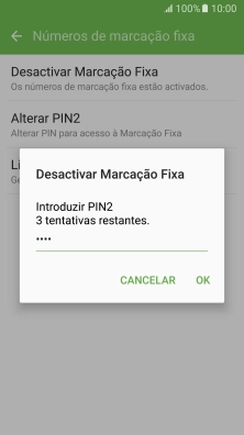 Introduza o código PIN2 e prima OK.