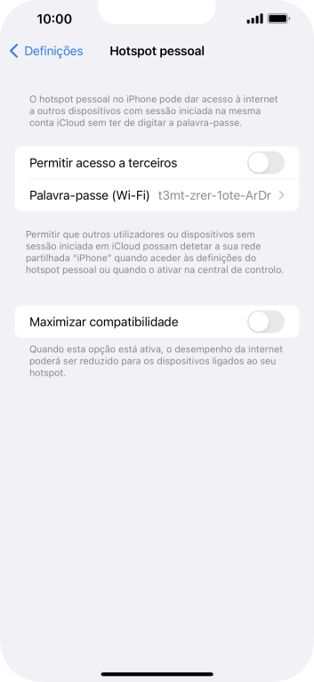 Prima Palavra-passe (Wi-Fi) e introduza a password pretendida.