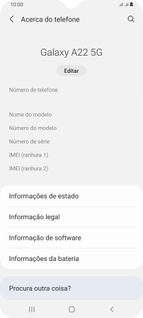 O código IMEI é mostrado no ecrã.