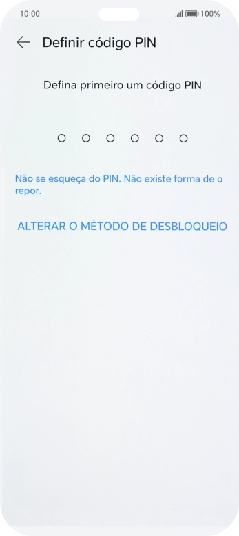 Prima ALTERAR O MÉTODO DE DESBLOQUEIO.