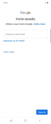 Se não tiver uma conta Google, prima Criar conta e siga as indicações no ecrã para criar uma conta.