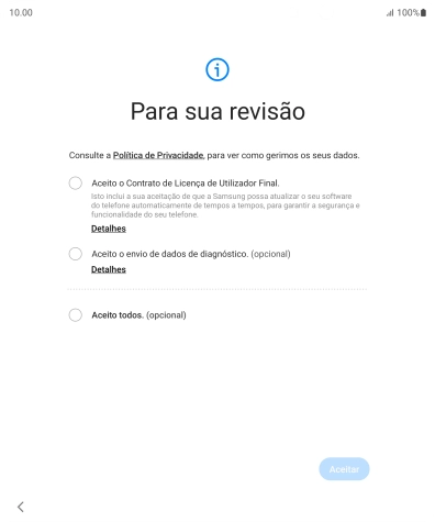 Prima o campo ao lado das definições pretendidas para as selecionar.