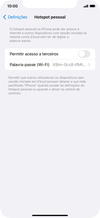 Prima Palavra-passe (Wi-Fi) e introduza a password pretendida.