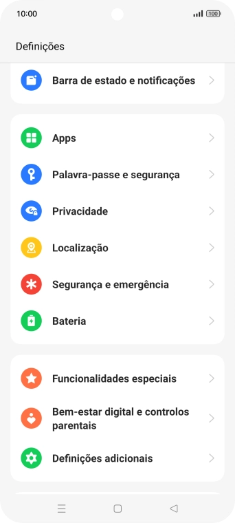 Prima Barra de estado e notificações.