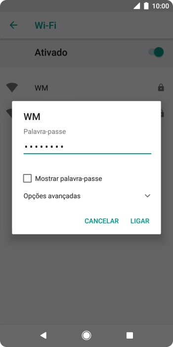 Introduza a password da rede Wi-Fi e prima LIGAR.