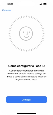 Prima Começar e siga as indicações no ecrã para estabelecer um código de reconhecimento facial (Face ID).