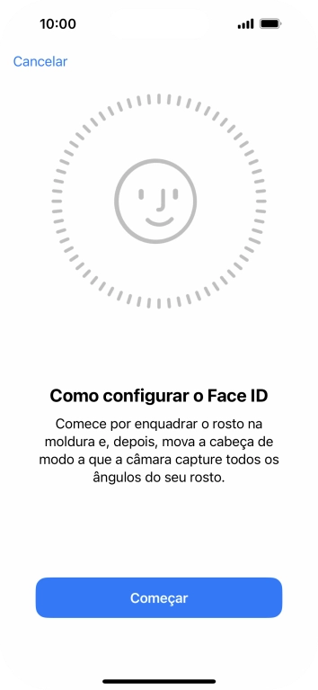 Prima Começar e siga as indicações no ecrã para estabelecer um código de reconhecimento facial (Face ID).