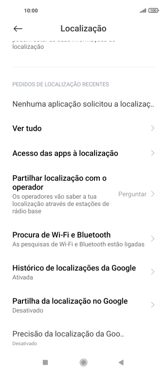 Prima Acesso das apps à localização.