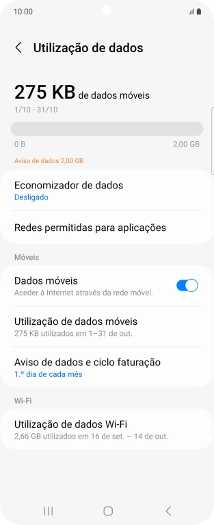 O consumo total de dados é agora mostrado no ecrã.