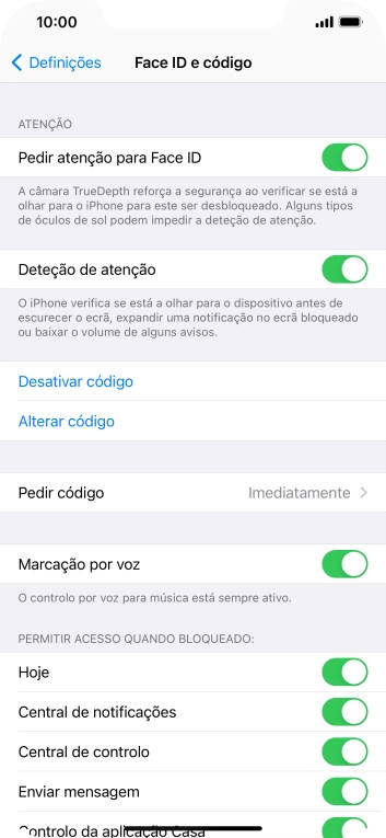Prima Desativar código, e introduza o código de bloqueio.