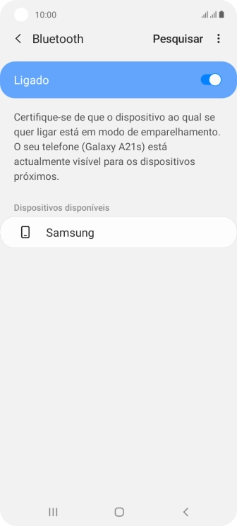 Prima o dispositivo Bluetooth pretendido e siga as indicações no ecrã para emparelhar o dispositivo pretendido com o telefone.