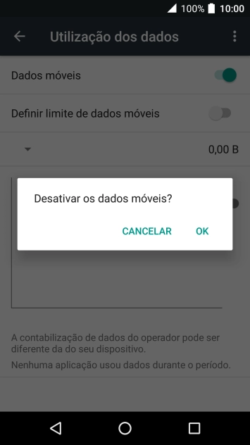 Para desativar os dados móveis, prima OK.