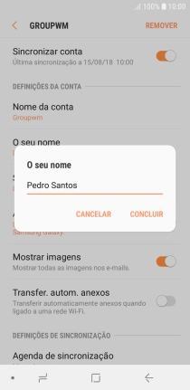 Introduza o nome de remetente e prima CONCLUIR.