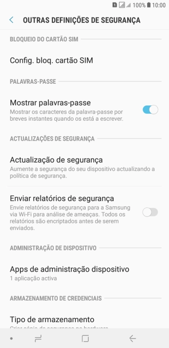 Prima Config. bloq. cartão SIM.