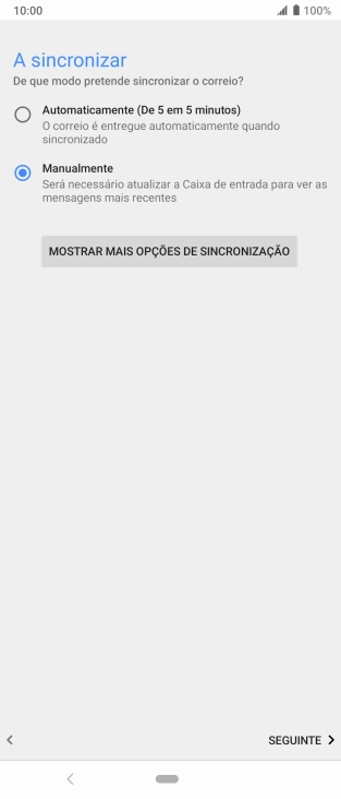 Prima MOSTRAR MAIS OPÇÕES DE SINCRONIZAÇÃO.