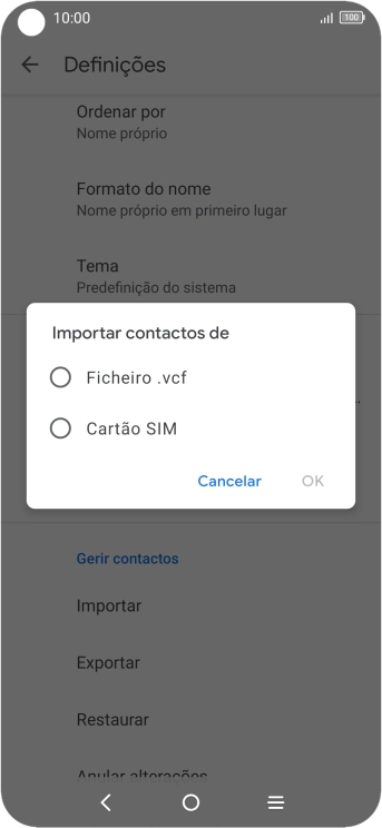 Prima o nome do cartão SIM.
