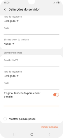 Prima o campo da password e introduza a password do servidor de envio do seu fornecedor de e-mail.