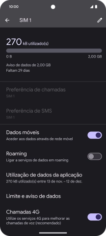 O consumo total de dados é agora mostrado no ecrã.