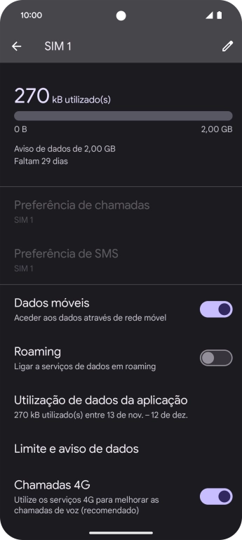 O consumo total de dados é agora mostrado no ecrã.